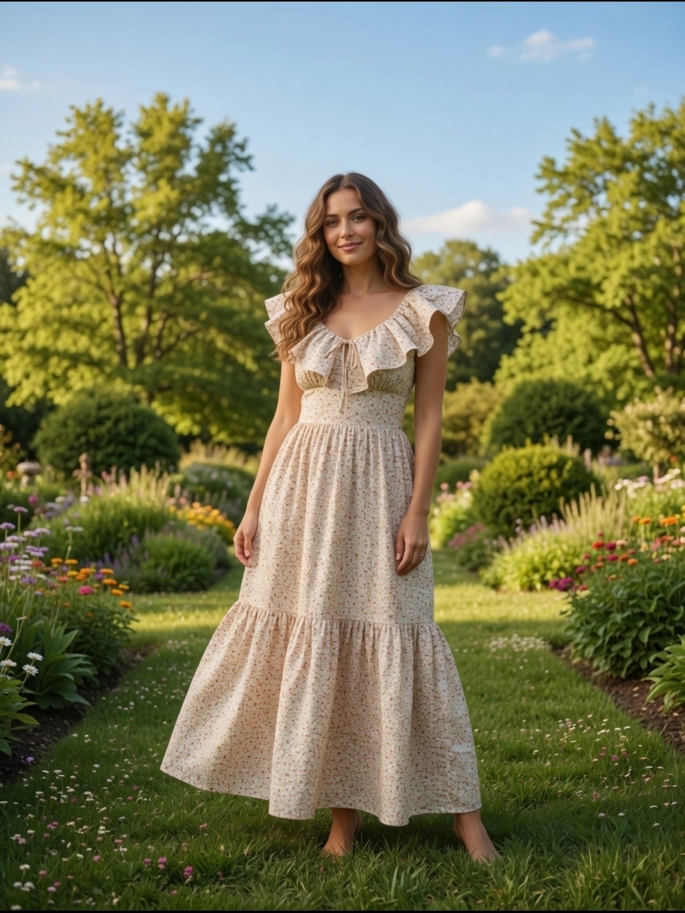 English Factory Floral Ruffle Maxi Dress Tiered Cotton Cottagecore Medium